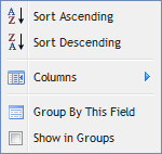 Column Header menu 
