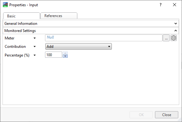 Meter processor properties – Input dialog box 
