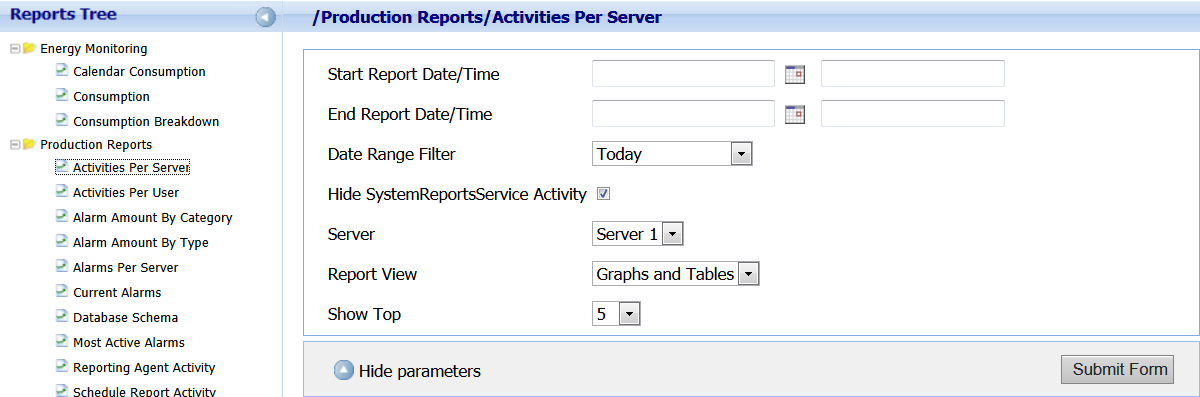 Prompted report in the Reports Tree
