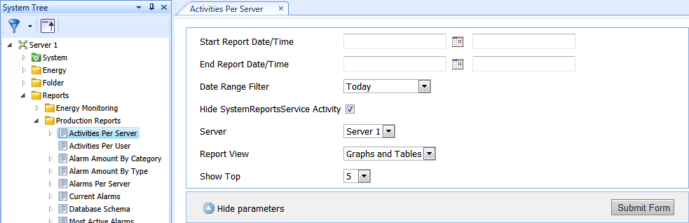 Prompted Report in the System Tree pane
