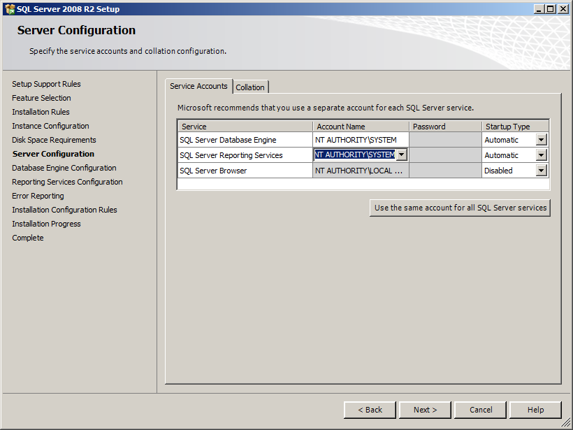 SQL Server Installation Settings