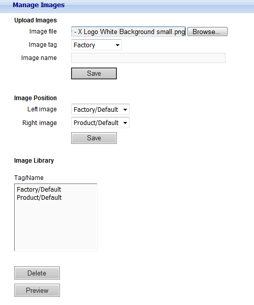 Manage Images page
