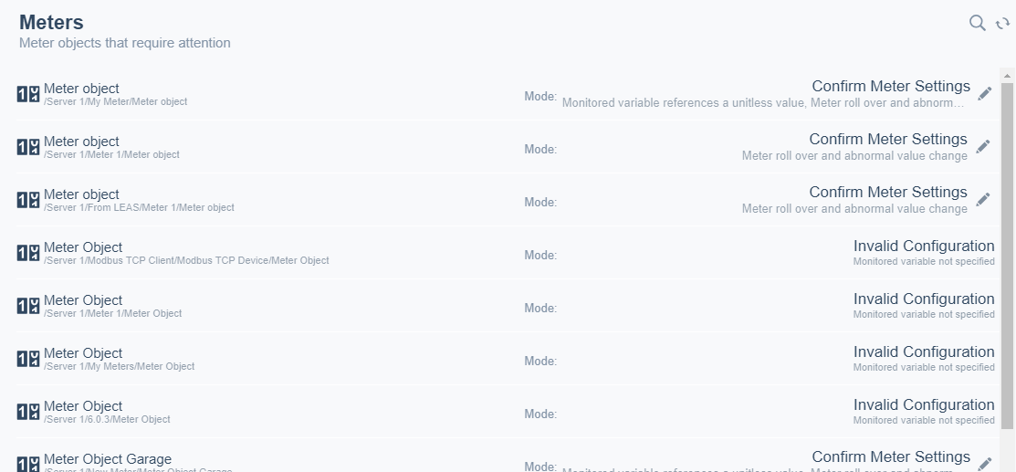 Diagnostics Meter List
