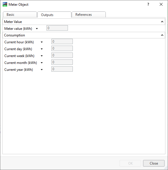 Meter Object – Outputs tab
