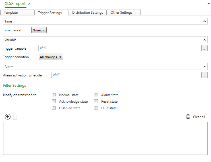 XLSX Report Trigger Settings Tab
