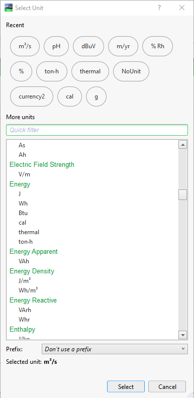 Select Unit dialog box
