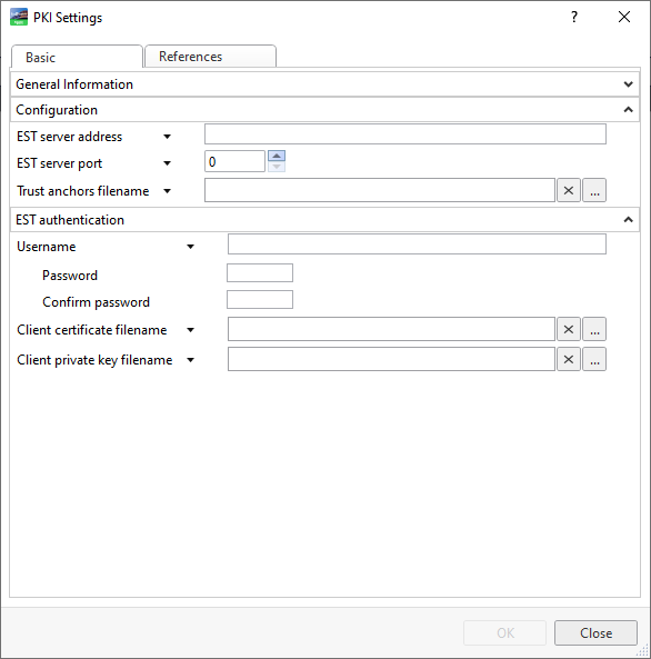 PKI Settings dialog box – basic tab
