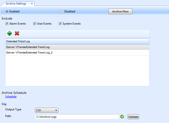 Archive Settings Manager dialog box
