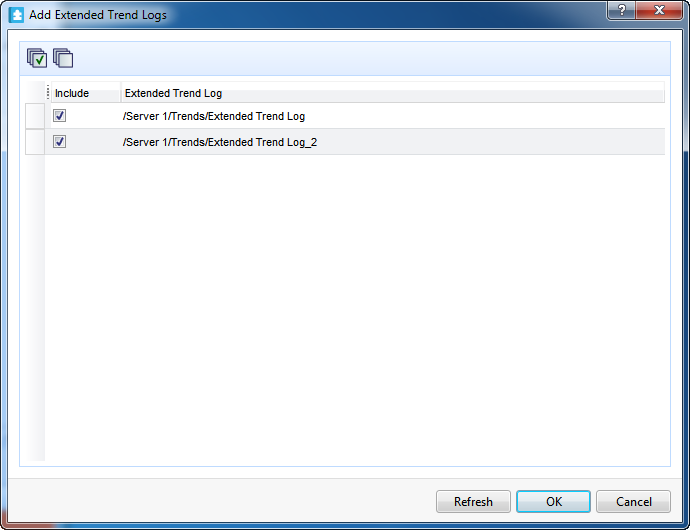 Add Extended Trend Logs dialog box
