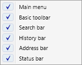 Toolbars submenu
