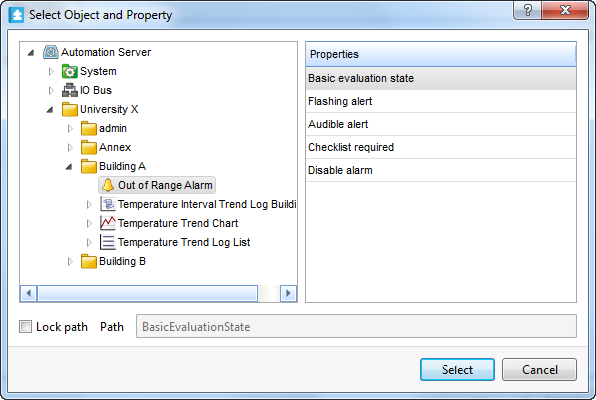 Select object and Property dialog box
