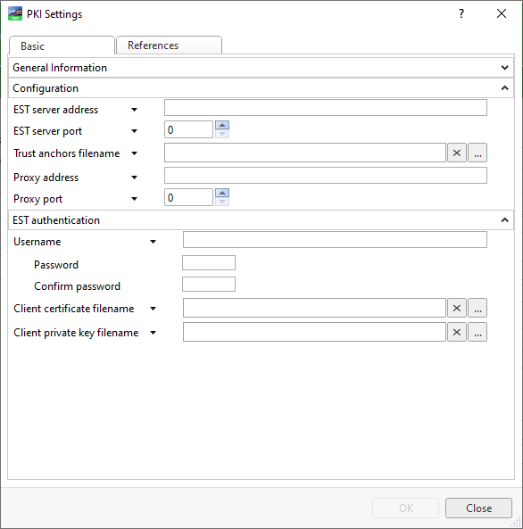 PKI Settings dialog box – basic tab
