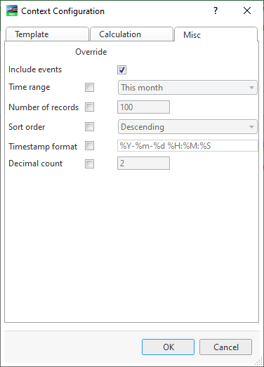 Context Configuration – Misc tab
