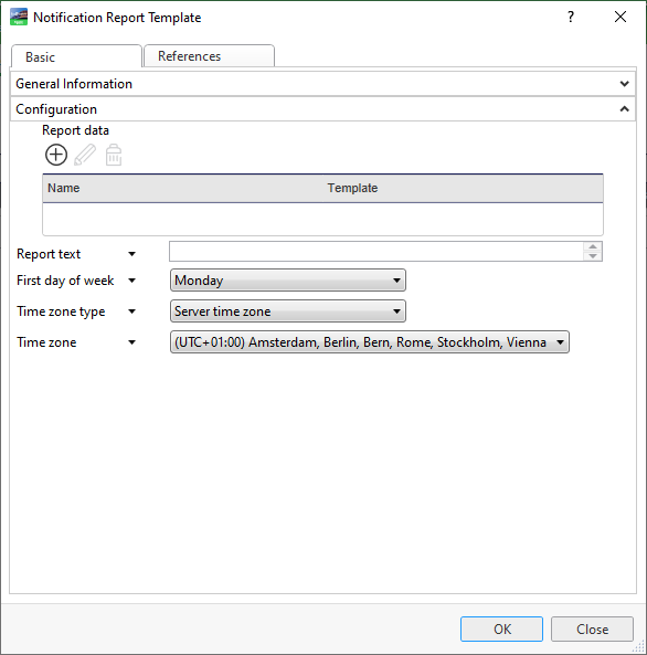 Notification Report Template properties
