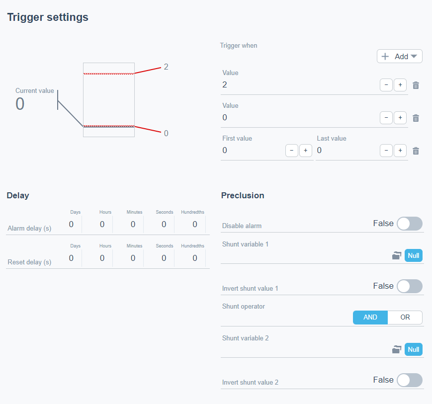 Multistate Alarm Trigger Settings dialog box
