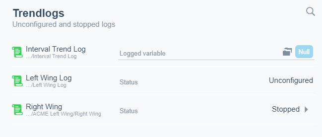 Diagnostics Trendlogs List
