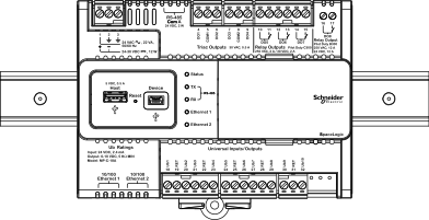 Example of an MP-C controller installed on a horizontal DIN rail
