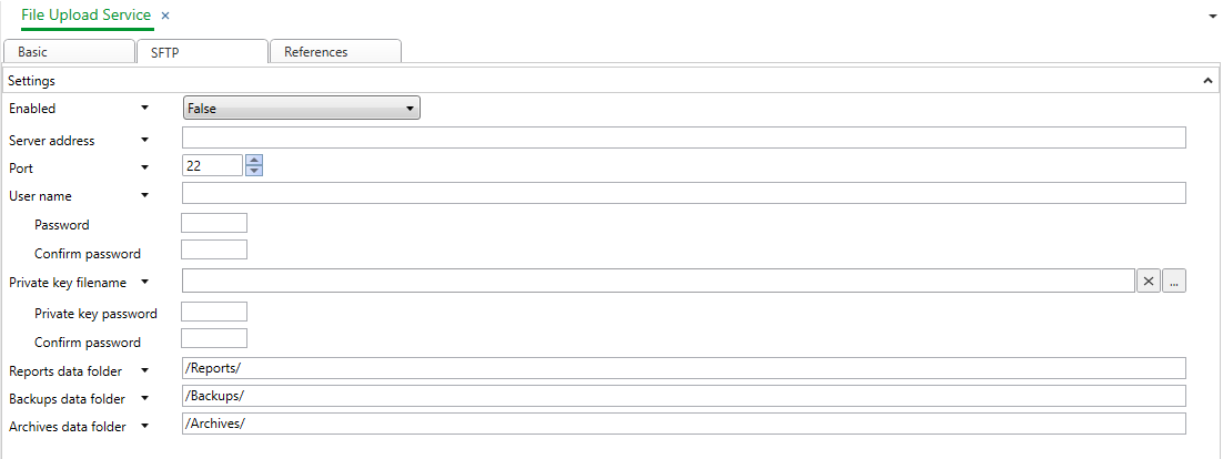 File Upload Service – SFTP Tab 
