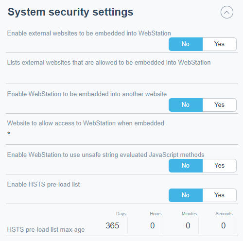 System security settings tab
