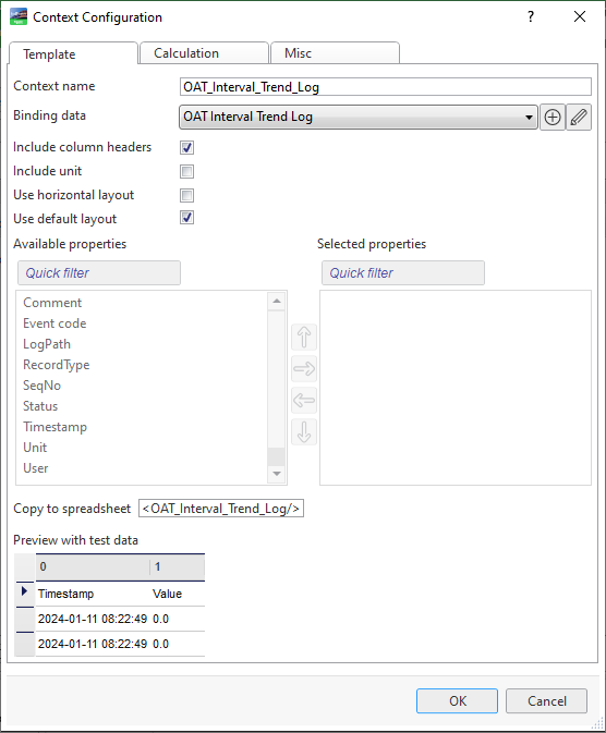 Context Configuration – Template tab
