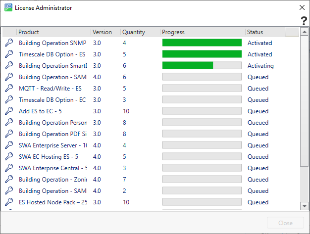 License progress dialog box
