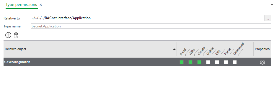 Type permissions view
