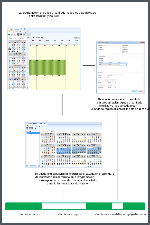 Excepciones del calendario del editor de programación
